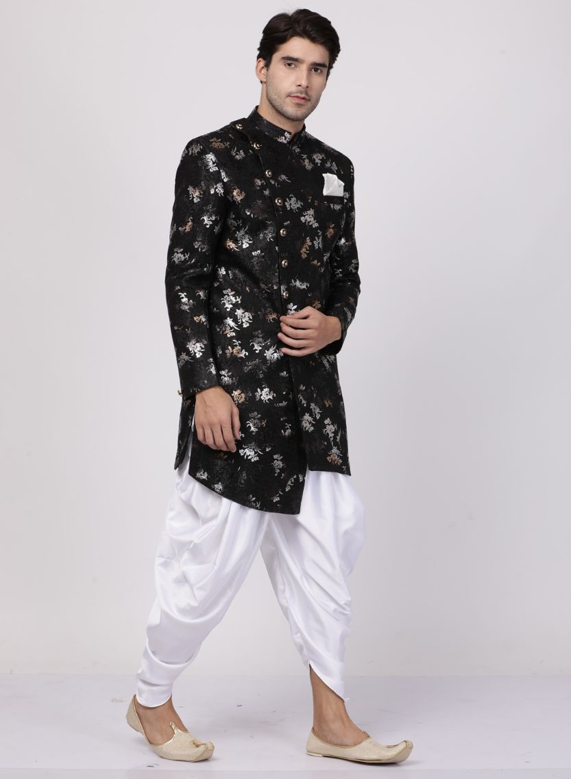 Men's Black Silk Blend Sherwani Set