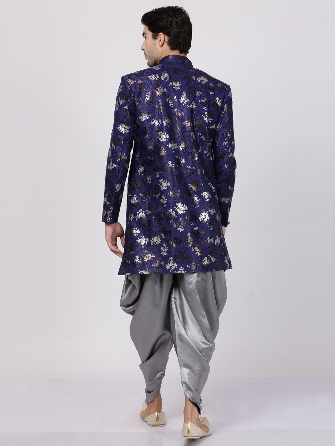 Men's Blue Silk Blend Sherwani Set