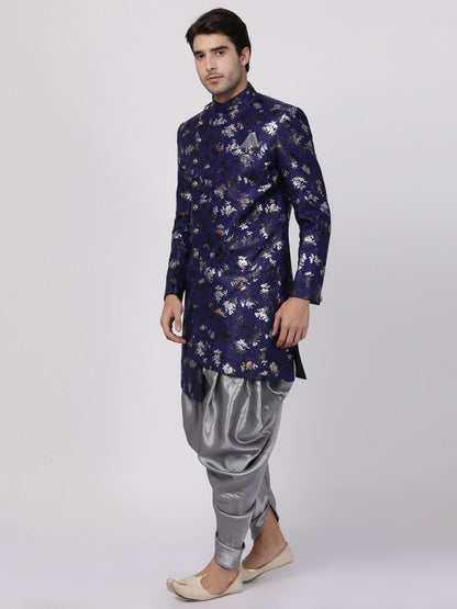 Men's Blue Silk Blend Sherwani Set