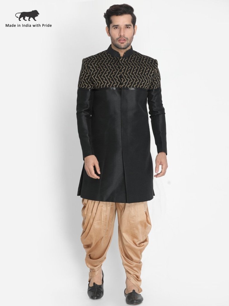 Men's Black Silk Blend Sherwani Set