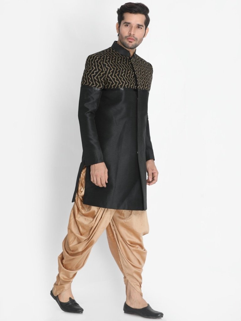 Men's Black Silk Blend Sherwani Set