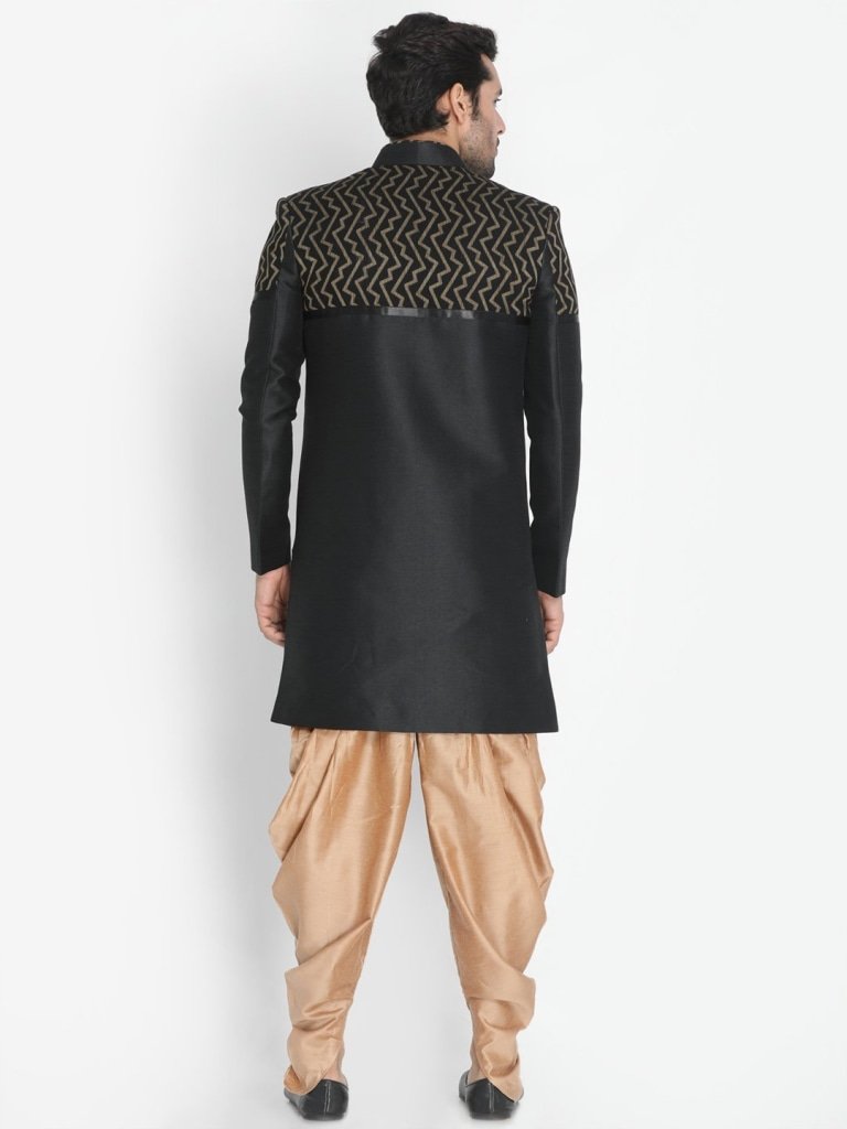 Men's Black Silk Blend Sherwani Set