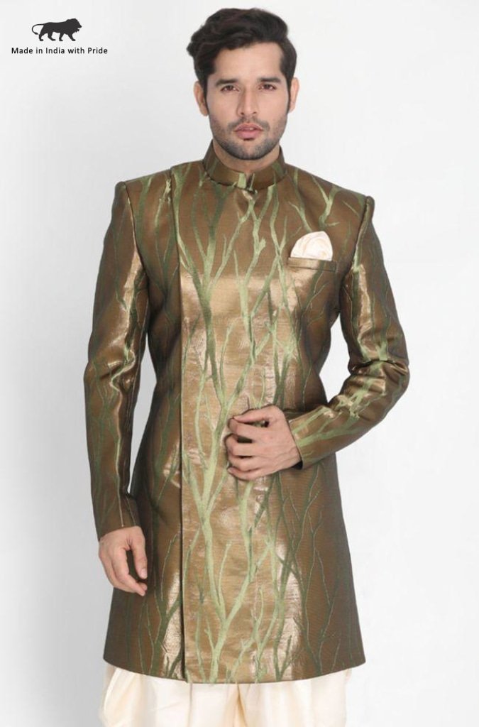 Men's Brown Silk Blend Sherwani Only Top