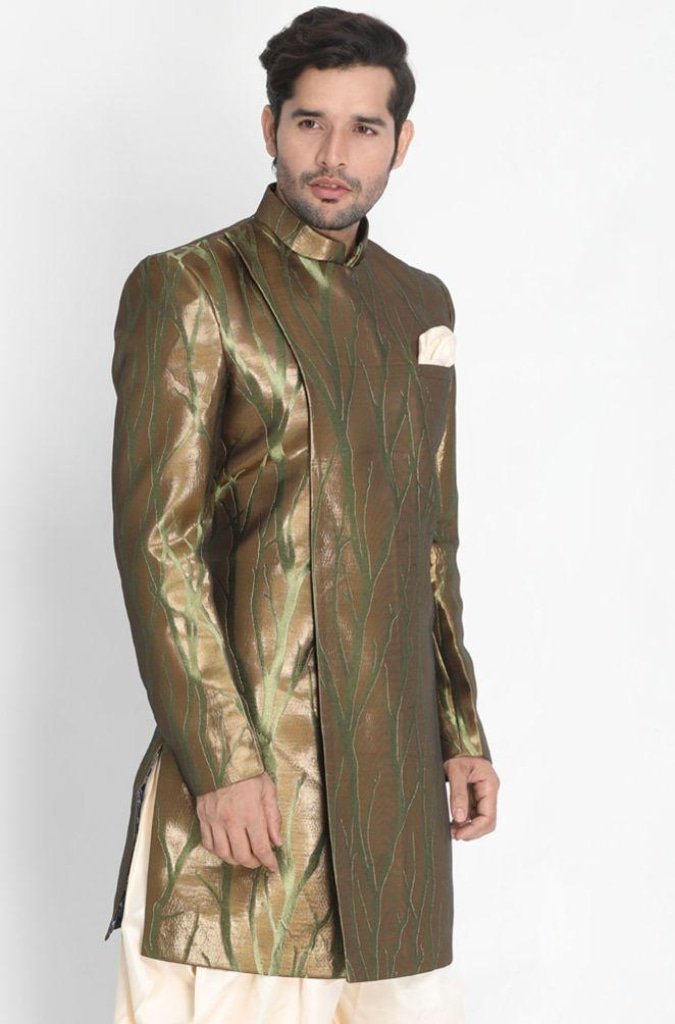 Men's Brown Silk Blend Sherwani Only Top