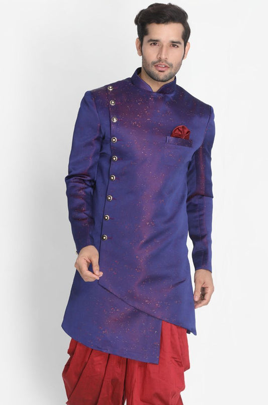 Men's Blue Silk Blend Sherwani Only Top