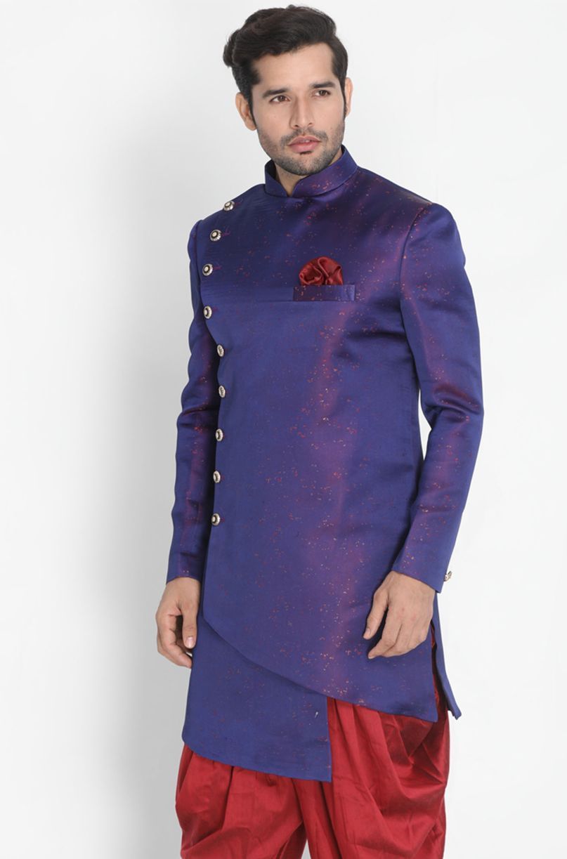 Men's Blue Silk Blend Sherwani Only Top