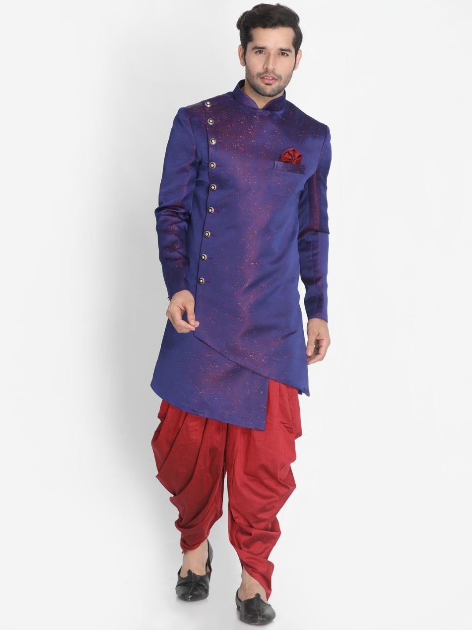 Men's Blue Silk Blend Sherwani Only Top