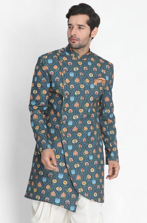 Men's Dark Green Silk Blend Sherwani Only Top