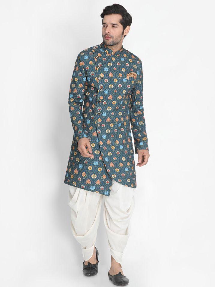 Men's Dark Green Silk Blend Sherwani Set