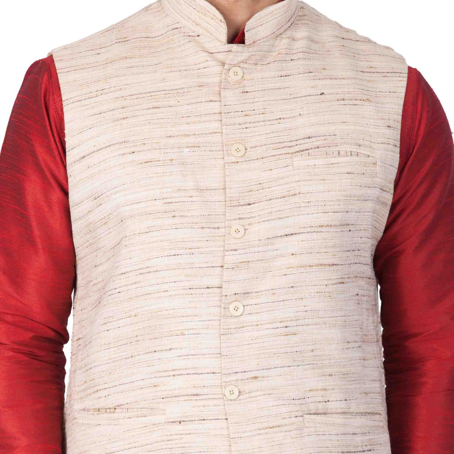 Men's Maroon Cotton Silk Blend Kurta, Ethnic Jacket and Pyjama Set