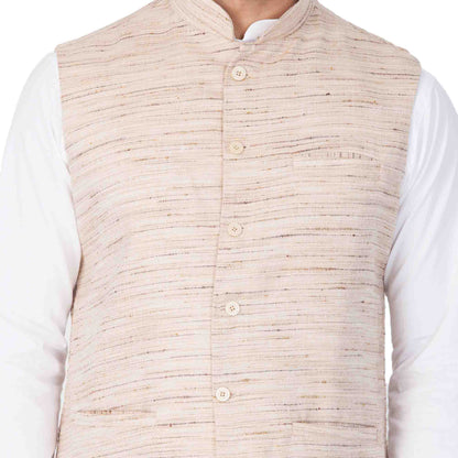 Men's White Cotton Blend Kurta, Ethnic Jacket and Pyjama Set