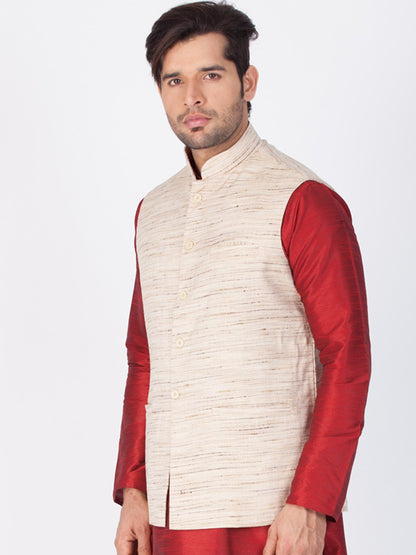 Men's Beige Cotton Blend Ethnic Jacket