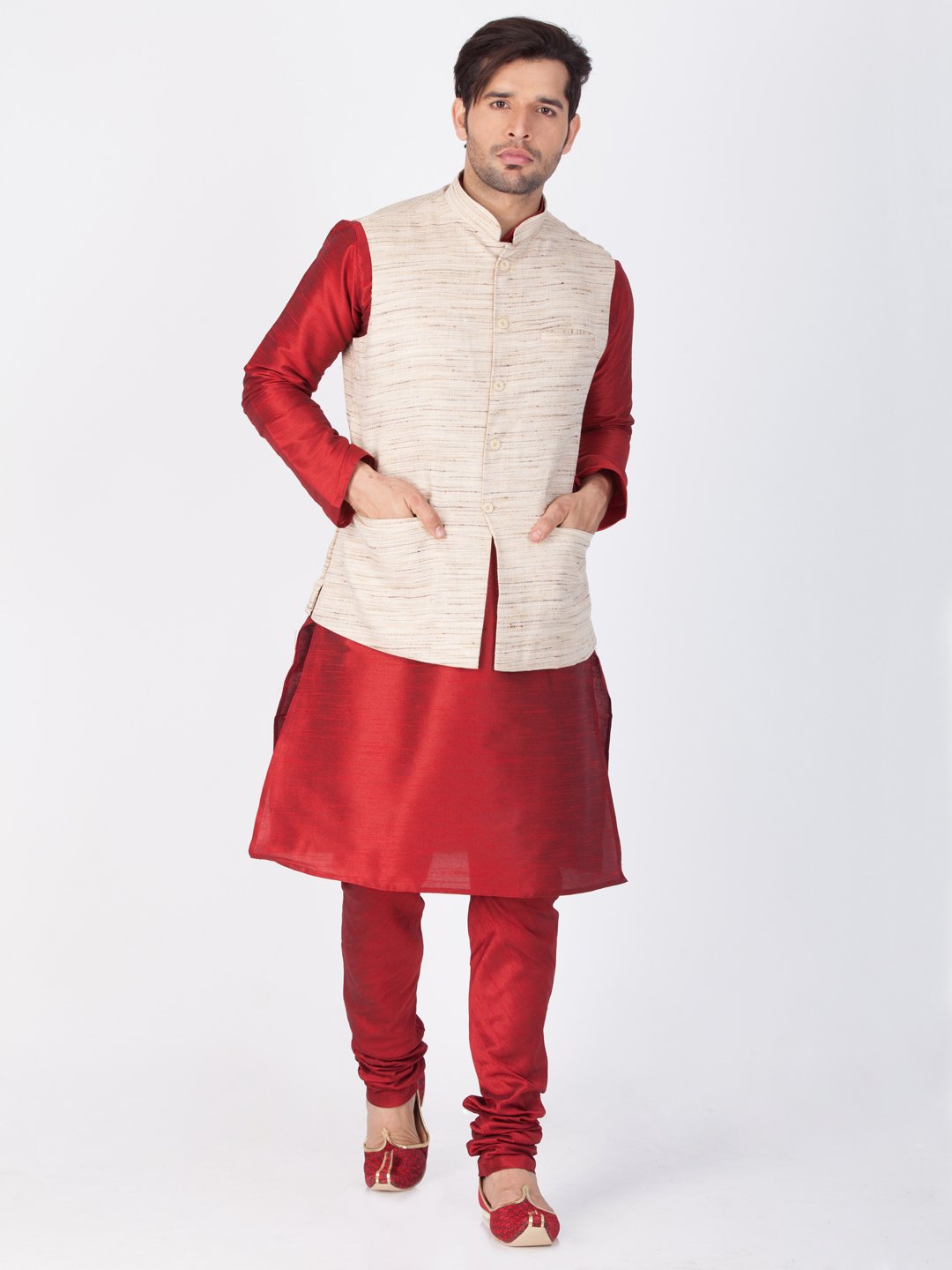 Men's Beige Cotton Blend Ethnic Jacket