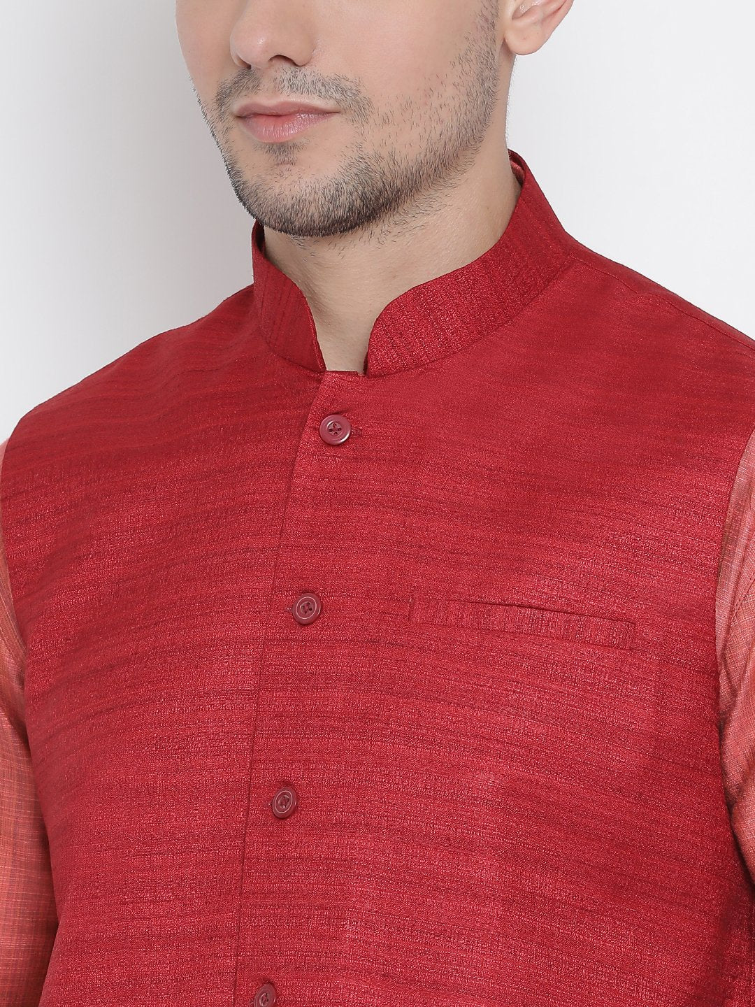 Men's Pink Cotton Silk Blend Kurta, Ethnic Jacket and Pyjama Set