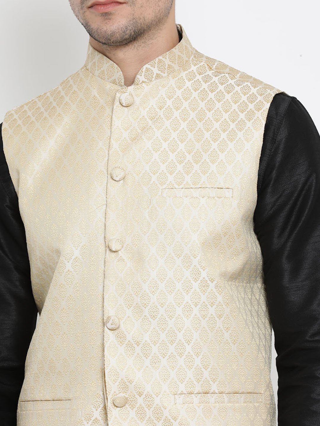 Men's White Cotton Silk Blend Ethnic Jacket