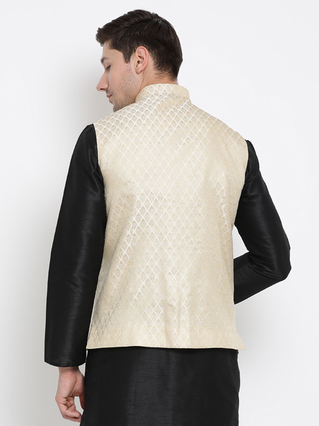 Men's White Cotton Silk Blend Ethnic Jacket