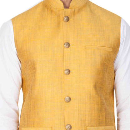 Men's White Cotton Blend Kurta, Ethnic Jacket and Pyjama Set