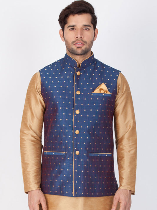 Men's Blue Cotton Blend Ethnic Jacket