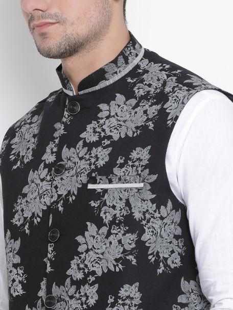 Men's White Cotton Blend Kurta, Ethnic Jacket and Pyjama Set