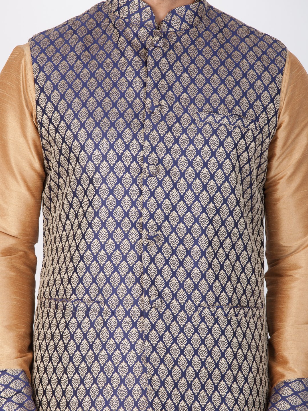 Men's Blue Cotton Silk Blend Ethnic Jacket