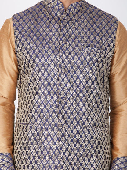 Men's Blue Cotton Silk Blend Ethnic Jacket