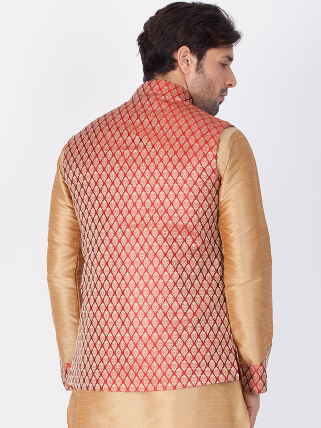 Men's Maroon Cotton Silk Blend Ethnic Jacket