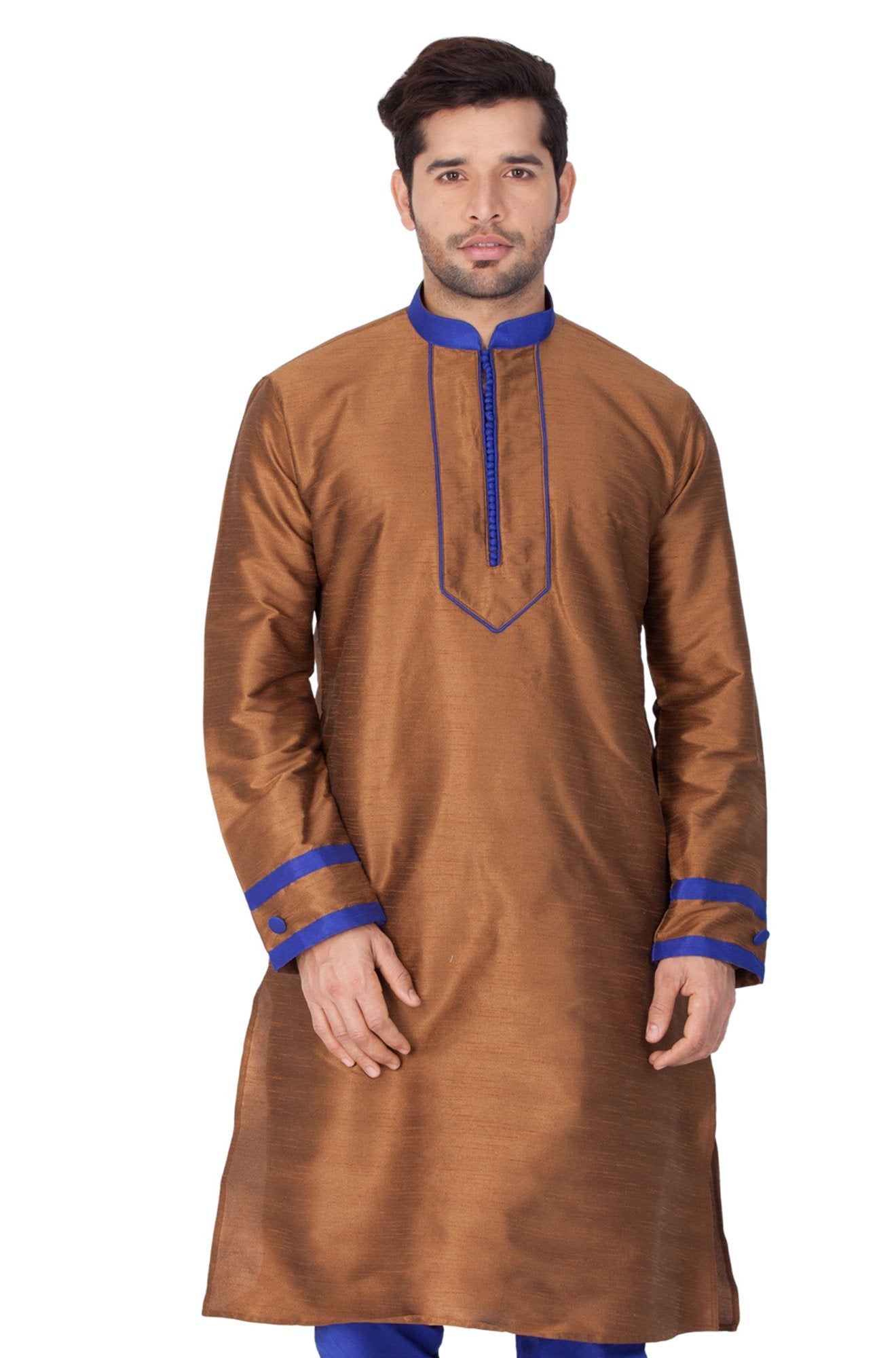 Men's Brown Cotton Silk Blend Kurta