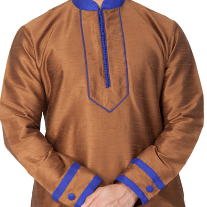 Men's Brown Cotton Silk Blend Kurta