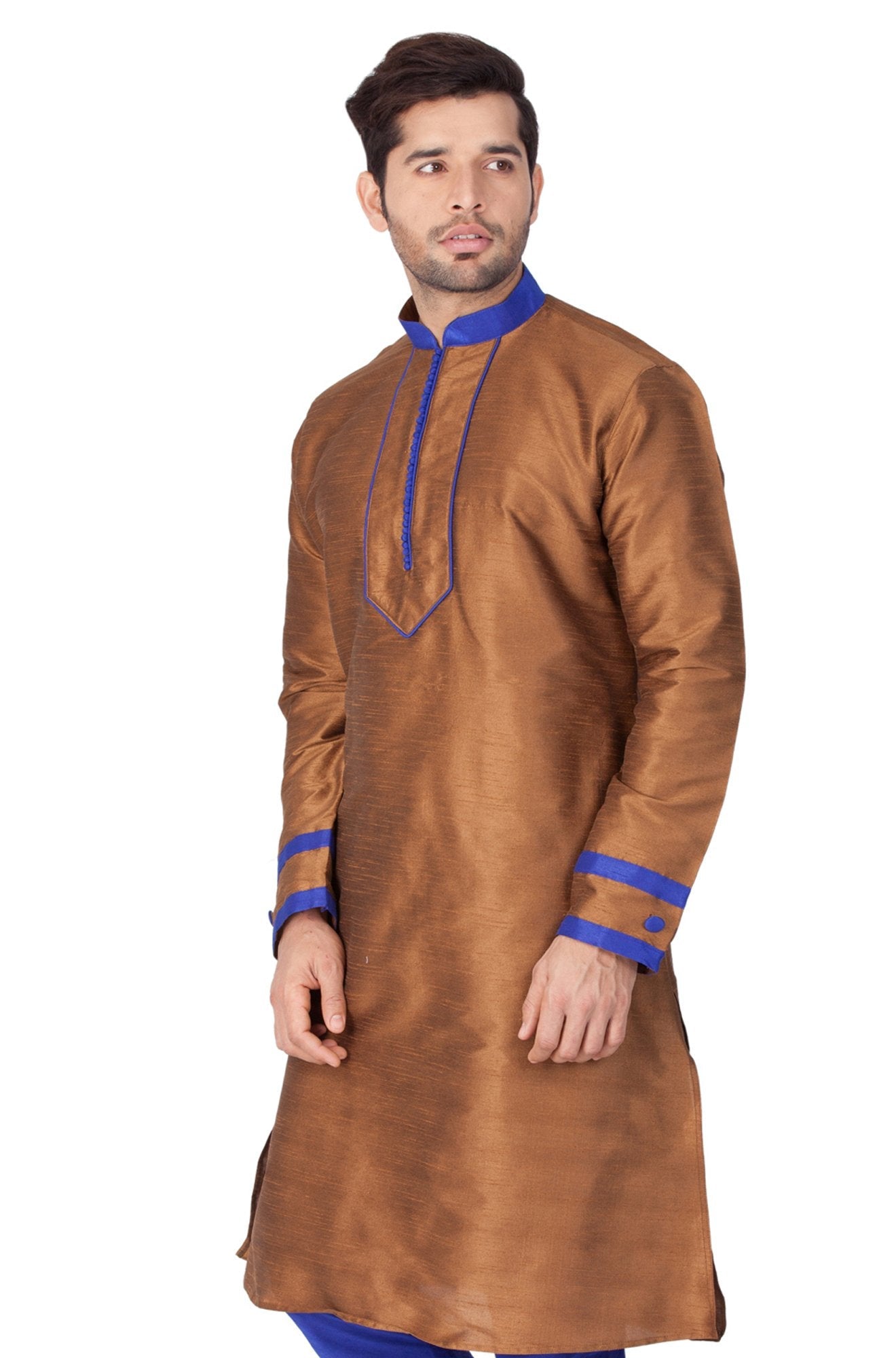 Men's Brown Cotton Silk Blend Kurta