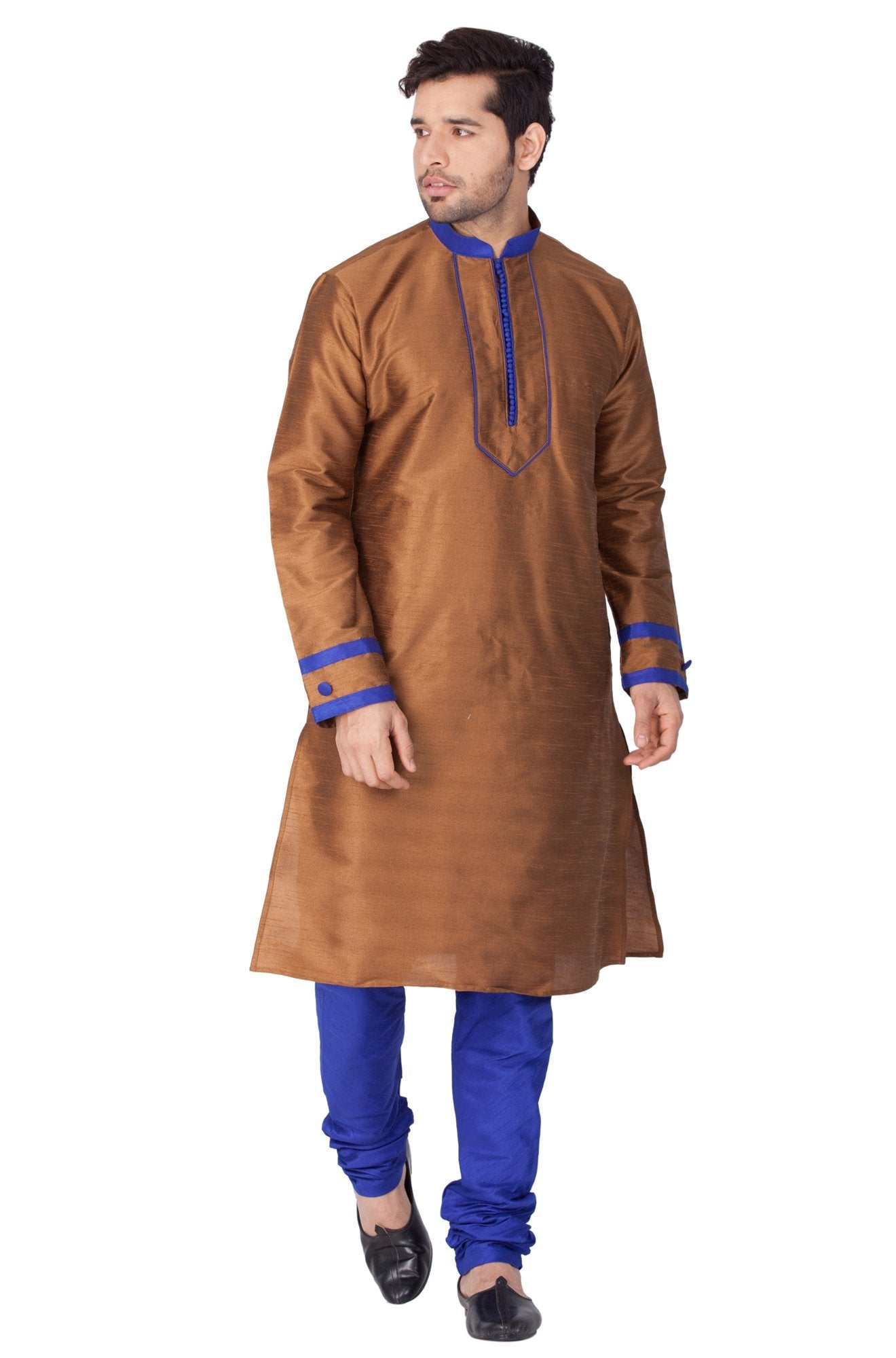 Men's Brown Cotton Silk Blend Kurta