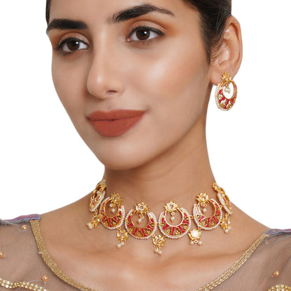 Women's Apsara Cresent Moon Choker Necklace Set