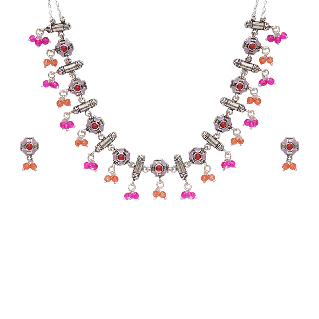 Women's Festive Hues Intricate Enameled Choker Necklace Set