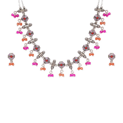 Women's Festive Hues Intricate Enameled Choker Necklace Set