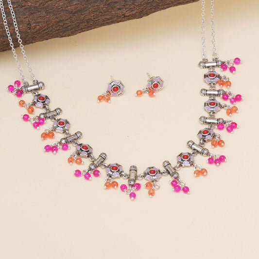 Women's Festive Hues Intricate Enameled Choker Necklace Set