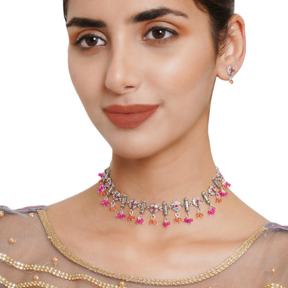 Women's Festive Hues Intricate Enameled Choker Necklace Set