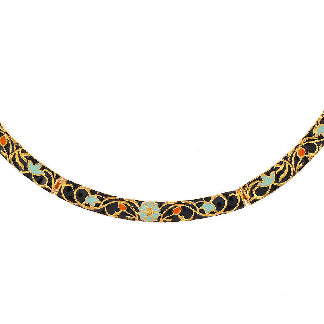 Women's Enameled Elegance Black Gold-Plated Necklace Set