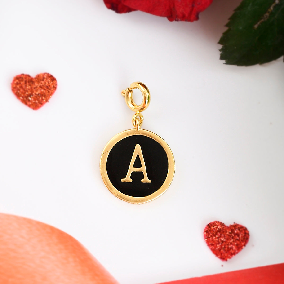 Alphabet A Black Enamel Charm