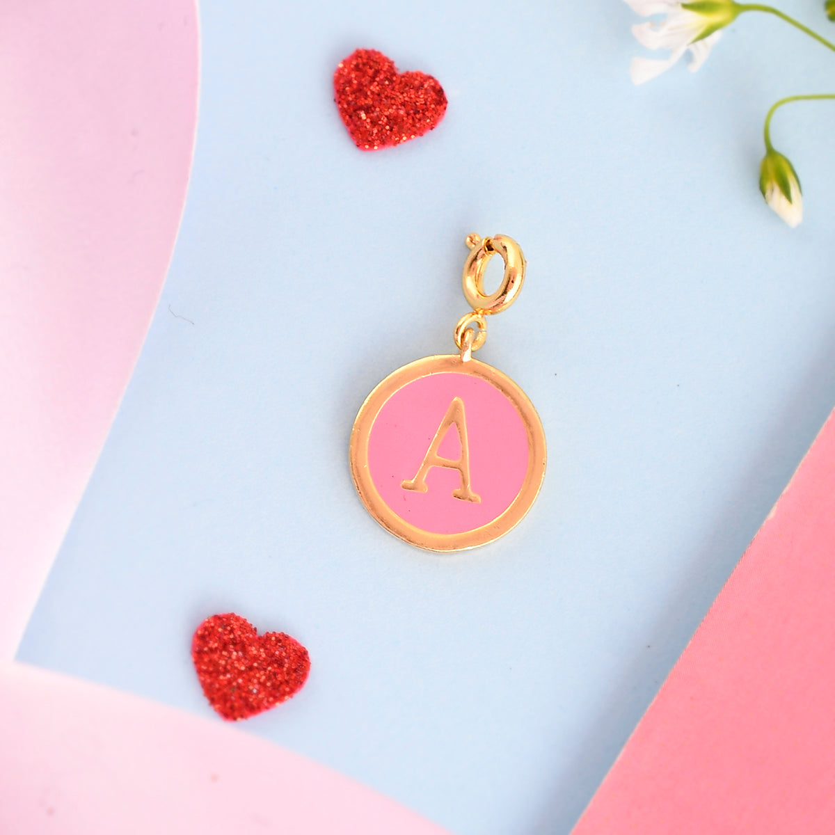 Alphabet A Pink Enamel Charm