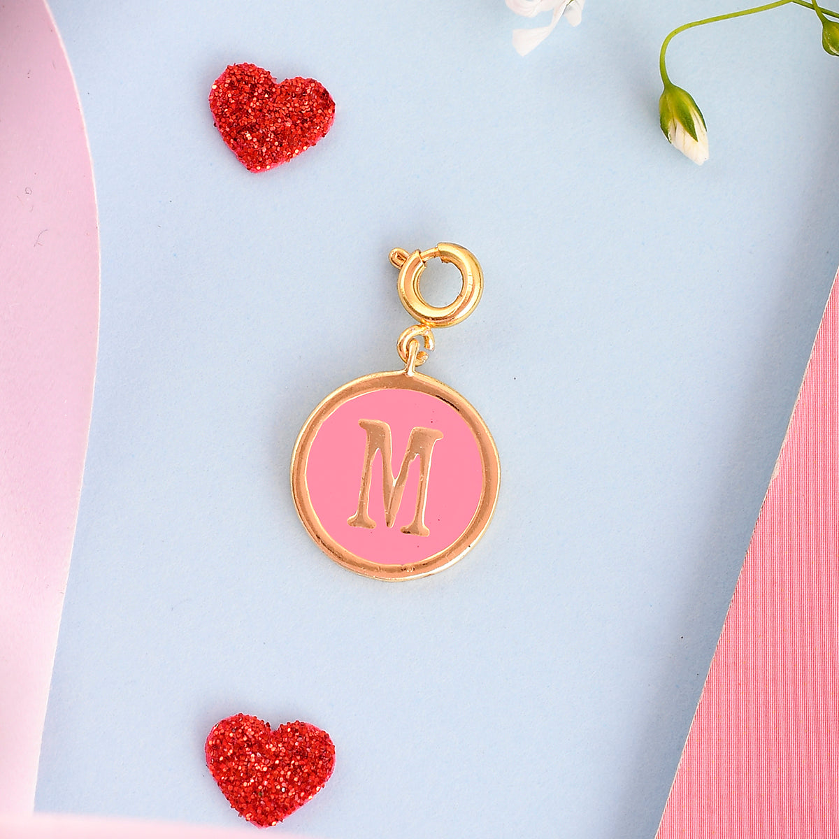 Alphabet M Pink Enamel Charm