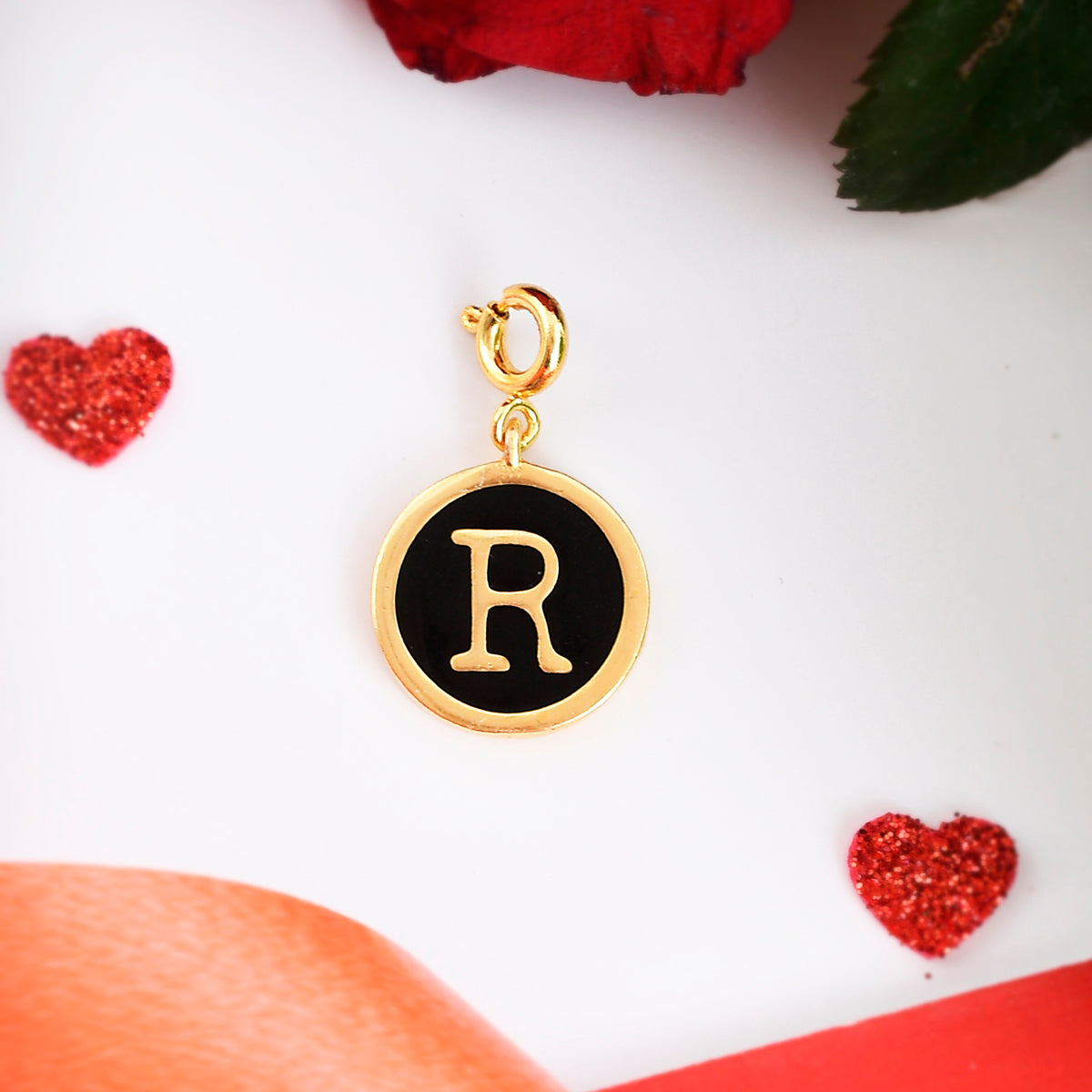 Alphabet R Black Enamel Charm