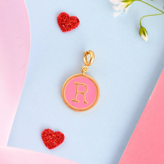 Alphabet R Pink Enamel Charm