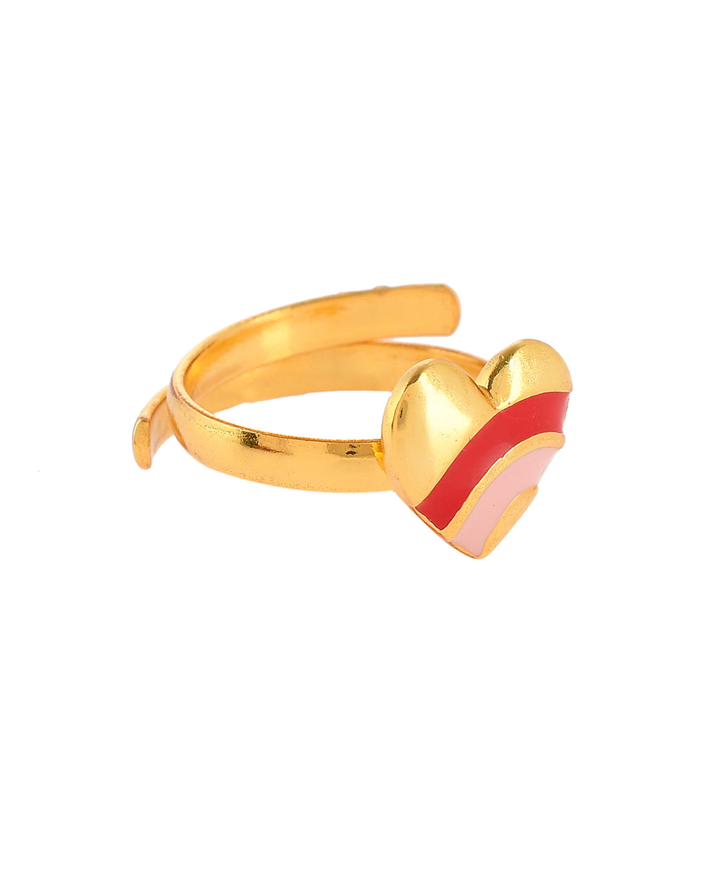 Women's Pink And Red Enamel Hearts Ring