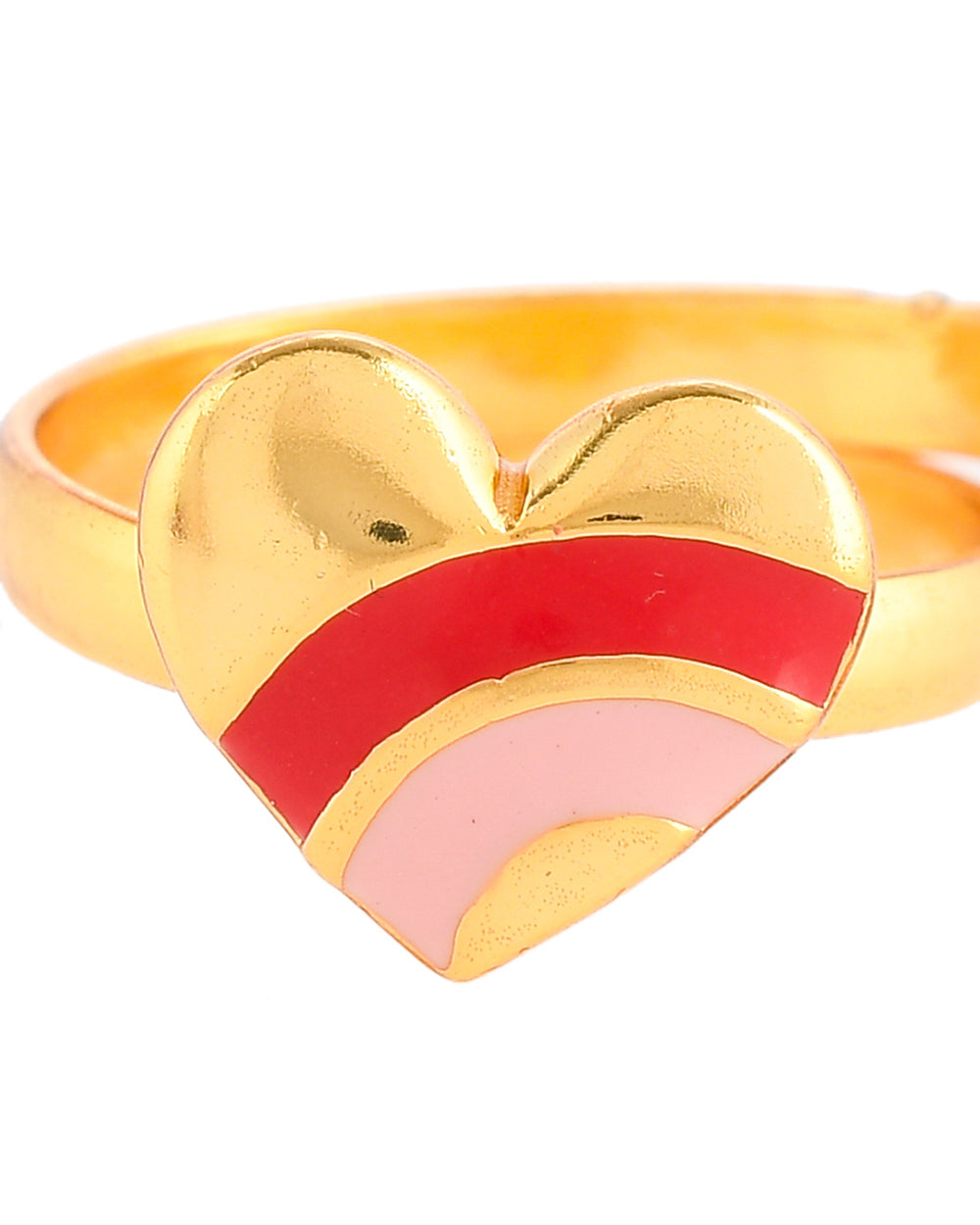 Women's Pink And Red Enamel Hearts Ring