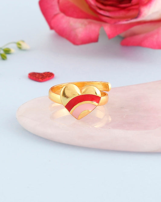 Women's Pink And Red Enamel Hearts Ring