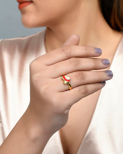 Women's Pink And Red Enamel Hearts Ring