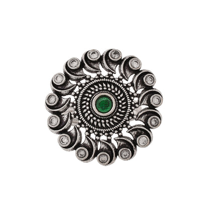 Women's Abharan Green And White Round Cut Stones Ring