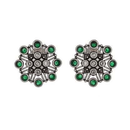 Women's Abharan Green Round Cut Stones Stud Earrings