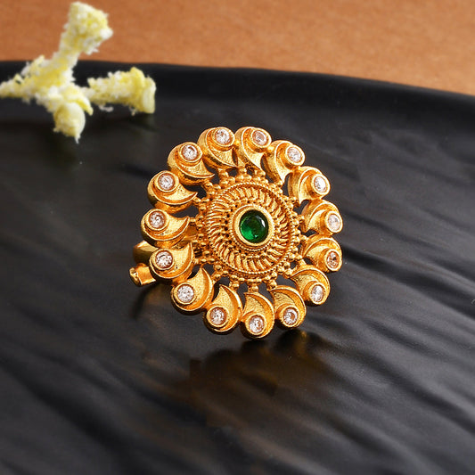 Women's Abharan Green Stone Floral Cocktail Ring