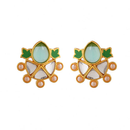 Women's Forever More Enamelled Green Stone And Pearls Earrings