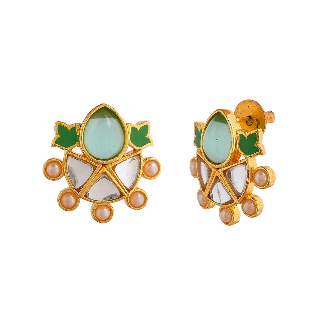 Women's Forever More Enamelled Green Stone And Pearls Earrings